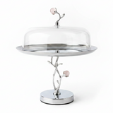 Silver Stainless Steel Footed Cake Stand with Clear Acrylic Dome Cover | 25×25 cm |