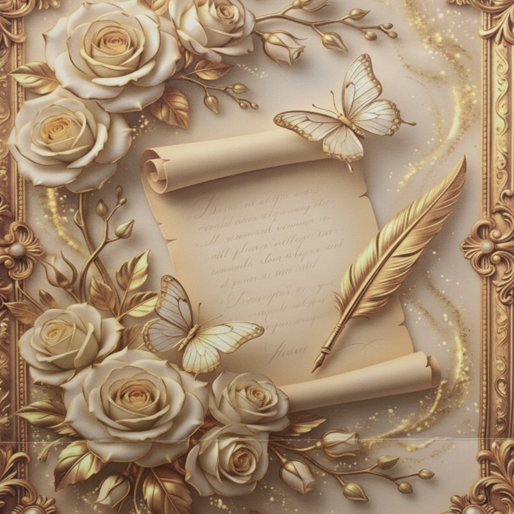 Rose & Butterfly Design Gold Baroque Paper Gift Bag - 30×25cm