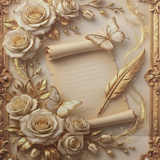 Rose & Butterfly Design Gold Baroque Paper Gift Bag - 30×25cm