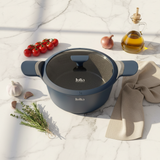 Julia Blue Casserole with Glass Lid | Non-Stick Grey Marble Coating | 24cm