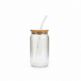 Sakha Iridescent Ribbed Glass Jar with Bamboo Lid & Glass Straw — 470ml