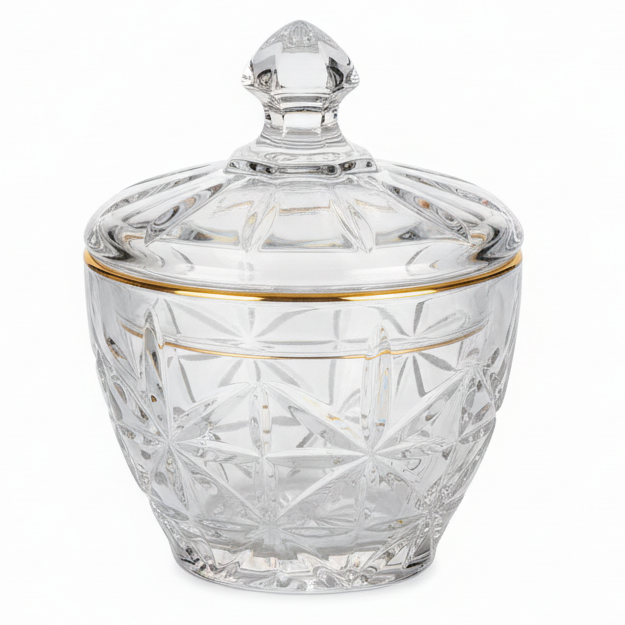 AKDC Mini Glass Sugar Bowl with Lid Small Condiment Container for Sugar and Spices 10 x 8 cm