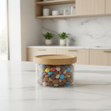 Ameco Crackle Glass Canister with Bamboo Wooden Lid – 180ml |