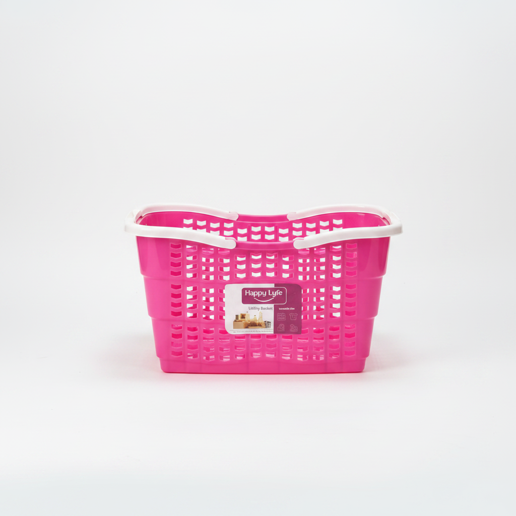 Happy Lyfe Plastic Utility Basket with Handle - 45×30×23cm - Yellow / Pink / Green / Light Blue
