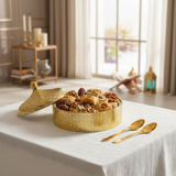 Royal Ceramic Candy Bowl with Lid | Embossed Geometric Design | 18×6 cm | Gold & White,Silver & White |