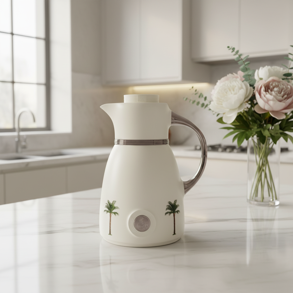 Bytix White Vacuum Flask | Palm Tree Design | 1 Litre