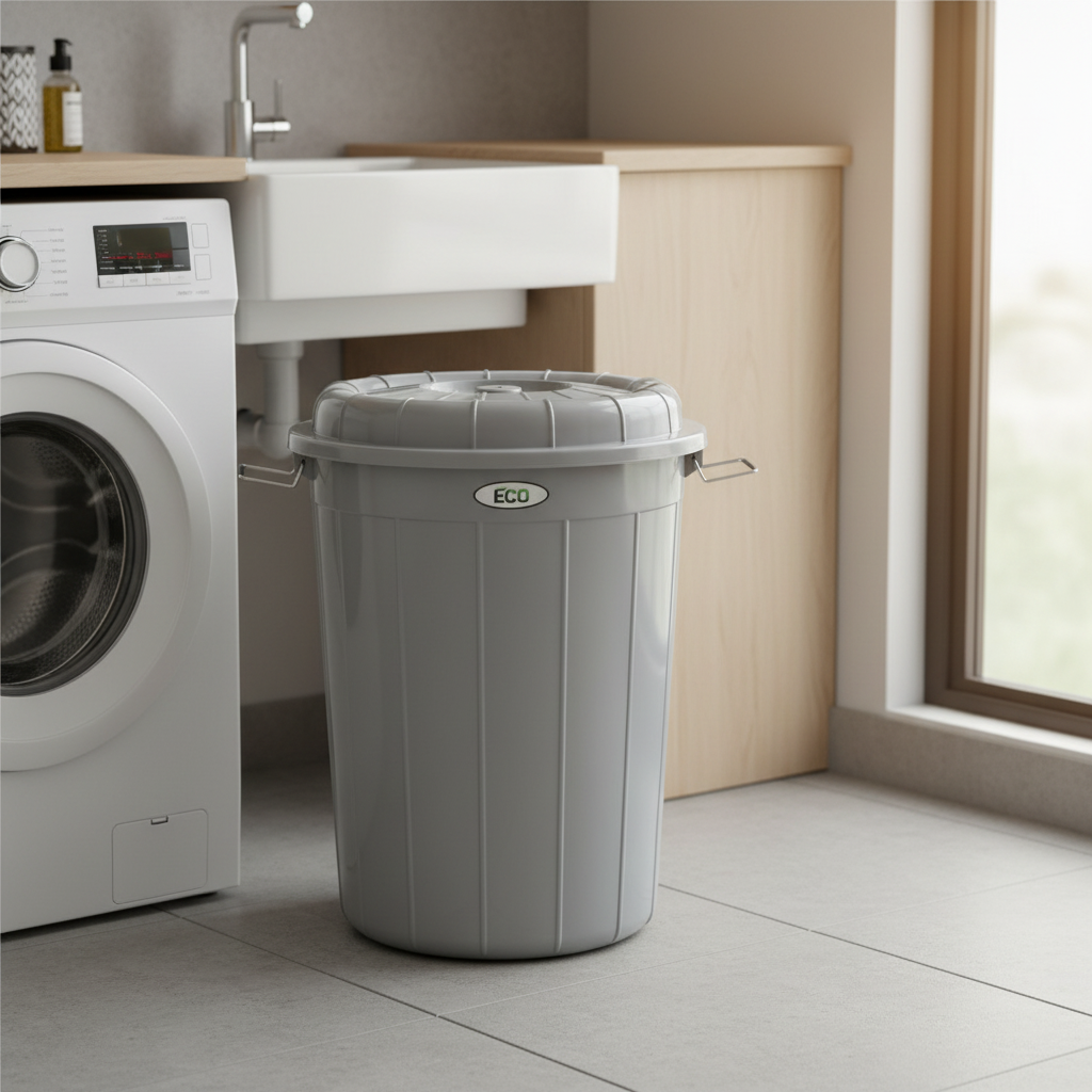 Esqube ECO Plastic Drum with Lid – 40 Litre -  Grey / Cream