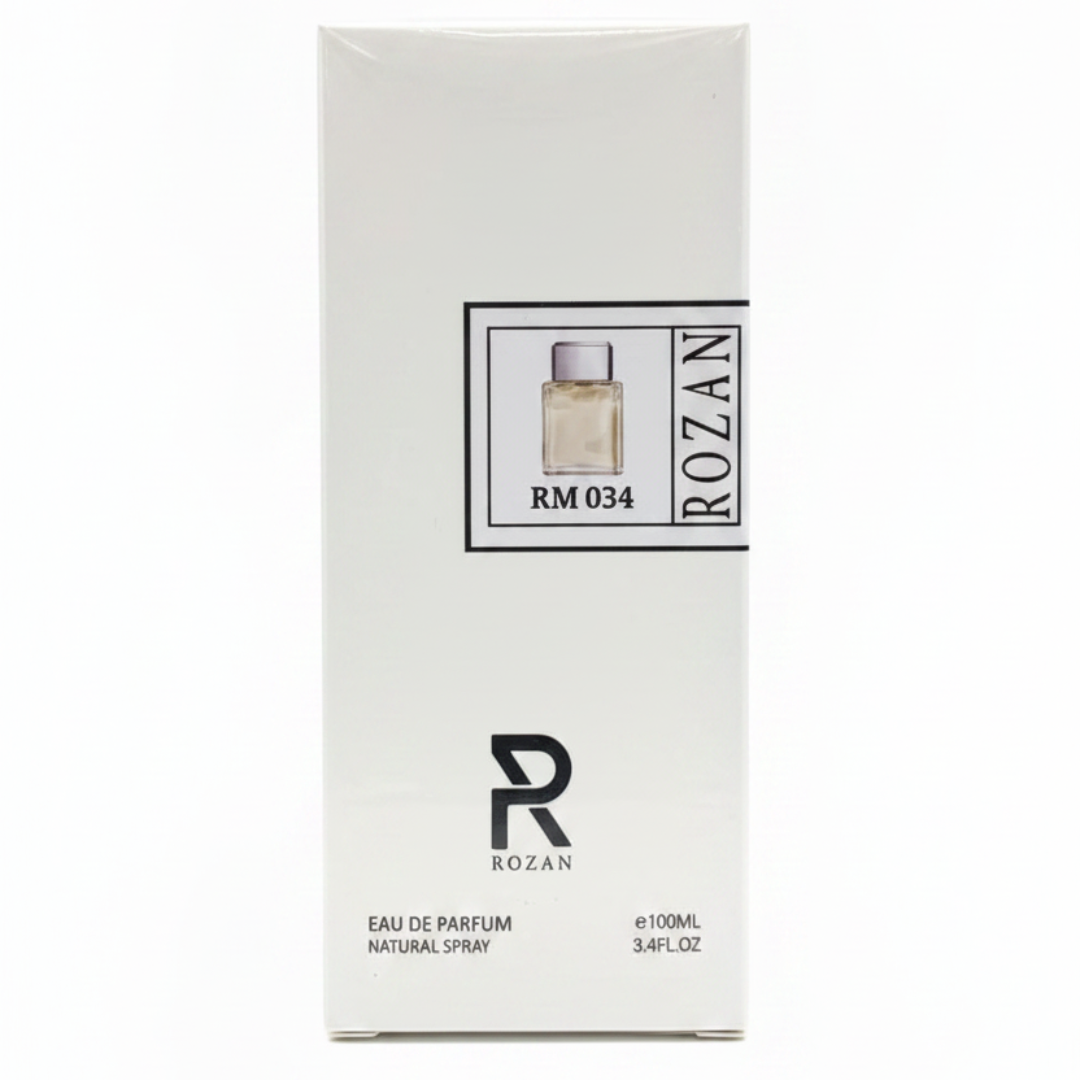 عطر روزان آر إم 034 للرجال - 100 مل | عطر خشبي زهري بالمسك | بخاخ طبيعي | نسخة مستوحاة |