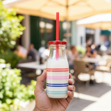 Striped Glass Bottle with Straw Lid – 350ml