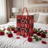 Red & Black LOVE Print Gift Bag with Heart Design | Premium Paper Gift Bag with Ribbon Handles | 40×30cm |