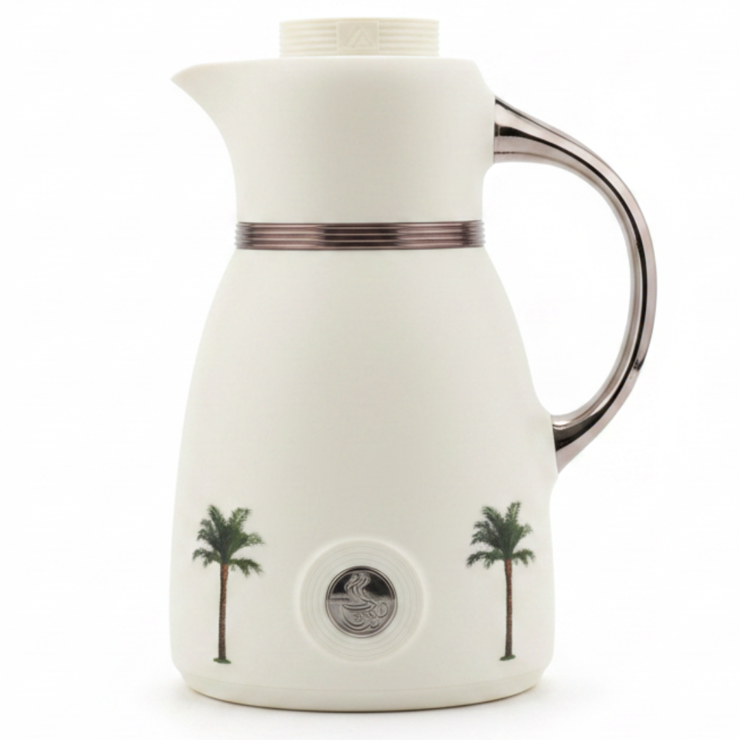 Bytix White Vacuum Flask | Palm Tree Design | 1 Litre
