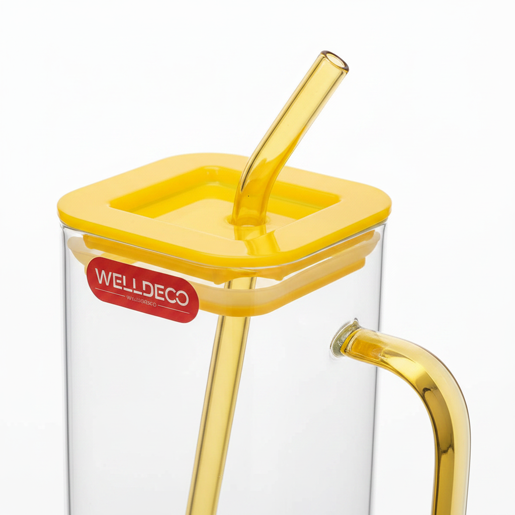 Welldeco Glass Juice Mug with Straw — 400ml