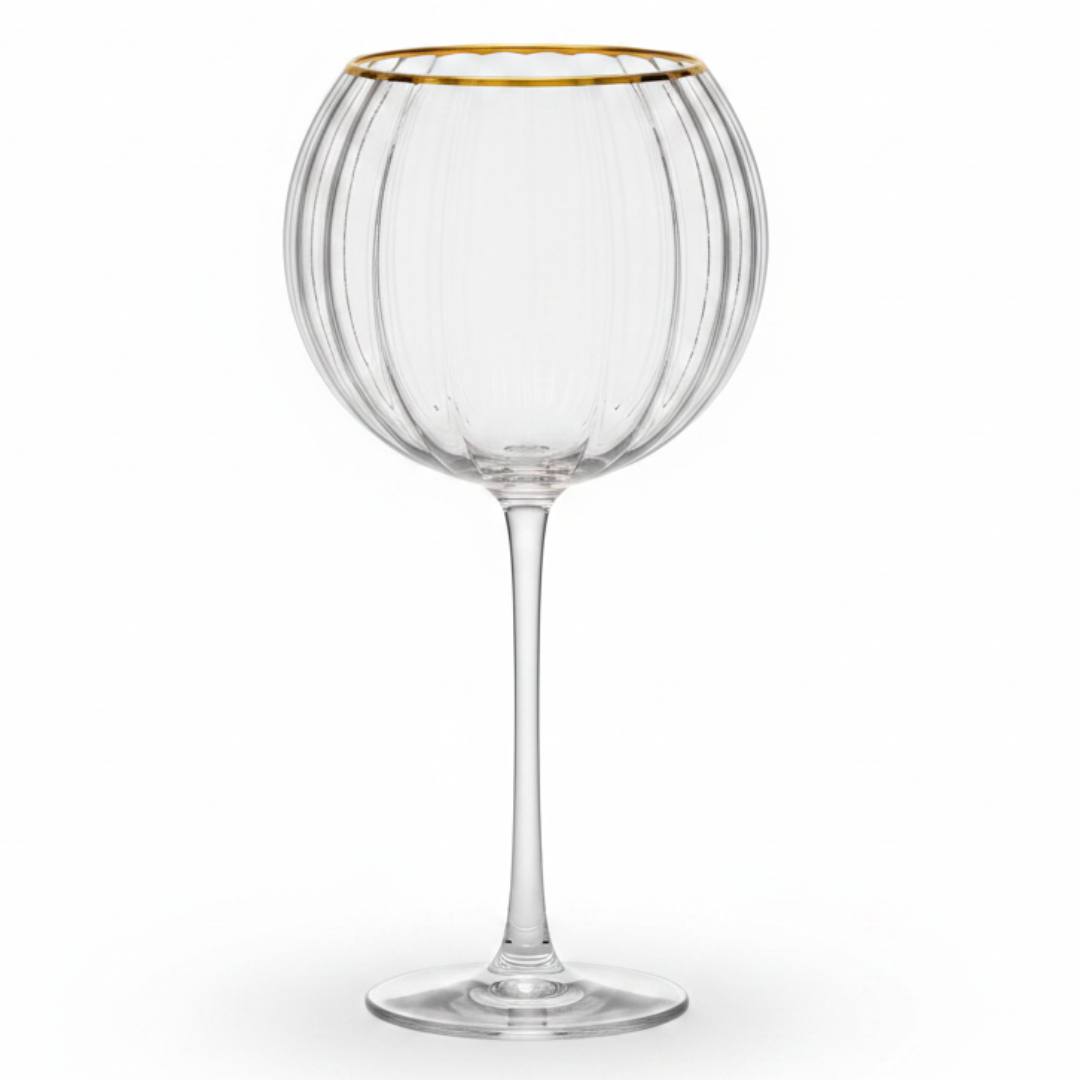 Ribbed Crystal Balloon Goblet with Gold Rim — 250ml