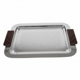 Luhpar Rectangle Stainless Steel Serving Tray with Wooden Handles - 38×28cm