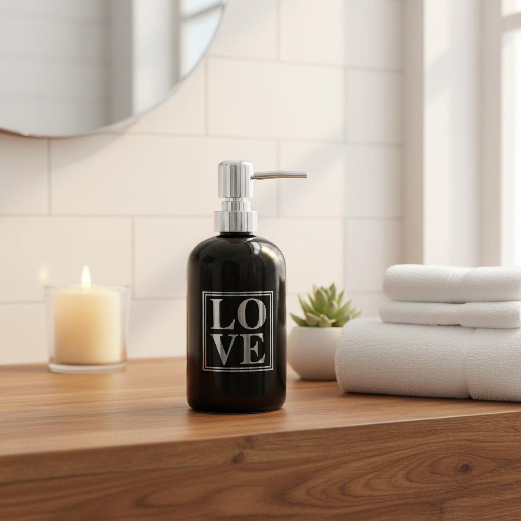 LOVE Ceramic & Plastic Liquid Soap Dispenser – 400m -Black / White