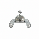 Silver Metal Candy Plate with Dome Lid & Decorative Base — 23×16cm