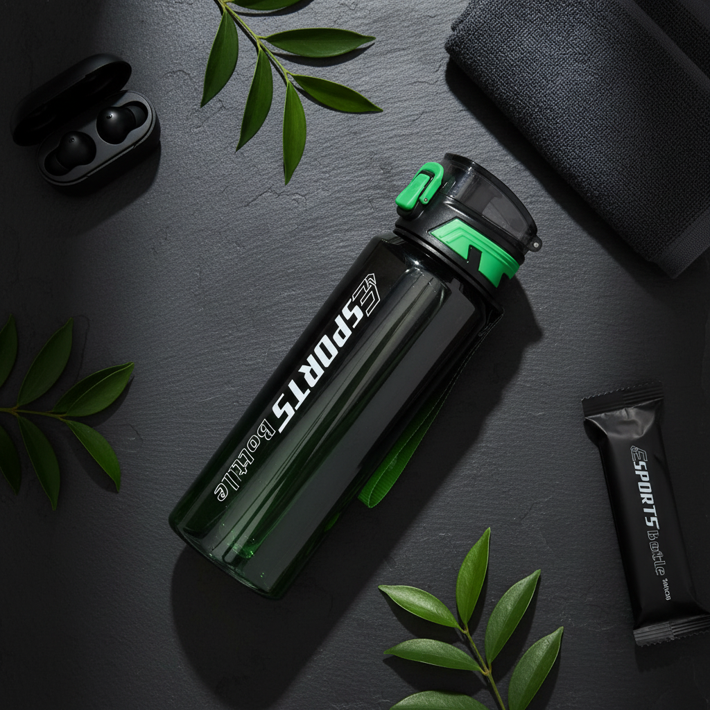 SPORTS Elite Gradient Water Bottle — Black & Green| Flip-Lock Cap 1000ml