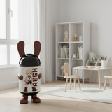 Italo Cartoon Character Plastic Trash Can with Black Lid – White & Brown, 70cm