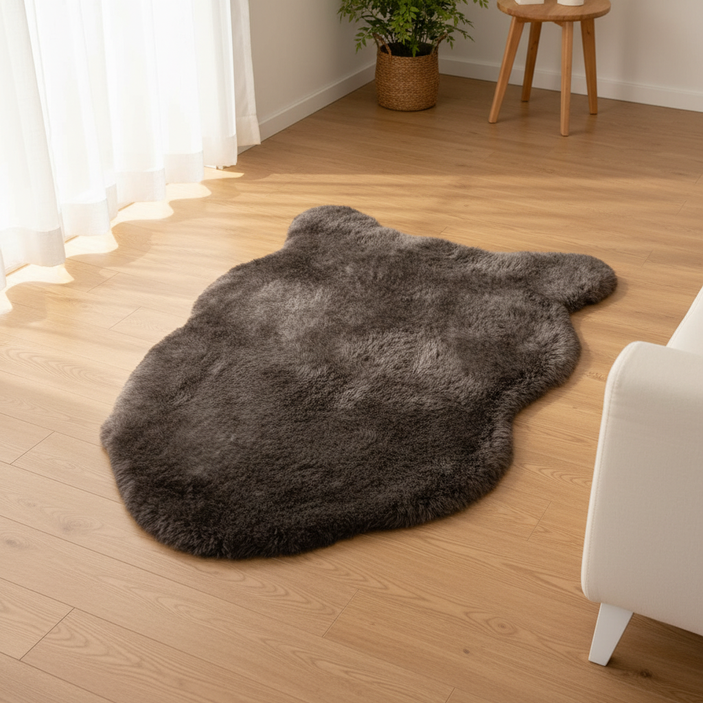 Luxurious Faux Fur Area Mat | 60×90 cm | Soft Fluffy Non-Slip Floor Mat for Bedroom, Living Room & Cozy Spaces | Dark Brown Taupe