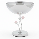 Silver Stainless Steel Footed Candy Bowl with Decorative Rose Stem & Pink Balls – 20×24cm