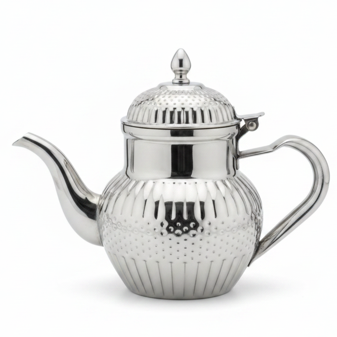 Royalford Silver Stainless Steel Arabic Tea Kettle 600ml / 1000ml – Mirror-Polished Ornate Design | Traditional Dallah Style | Ideal for Home, Majlis & Hospitality Gifting