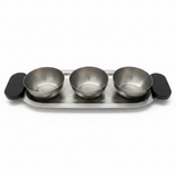 Luhpar Brushed Silver Stainless Steel Serving Tray with 3 Bowls & Black Wooden Handles - 35×15×10 cm