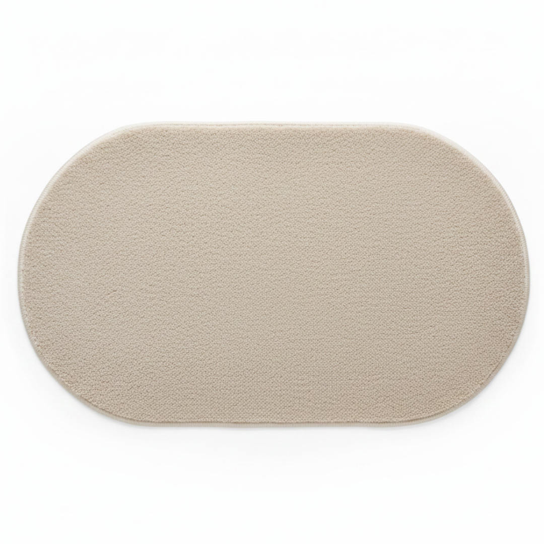 Oval Door Mat | Non-Slip Rug for Entryway, Bathroom & Bedroom | Beige Cream | 62 x 38 cm