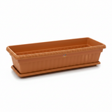 Family Plastic Winny Rectangular Planter Pot with Tray - 60×20 cm - White / Brown
