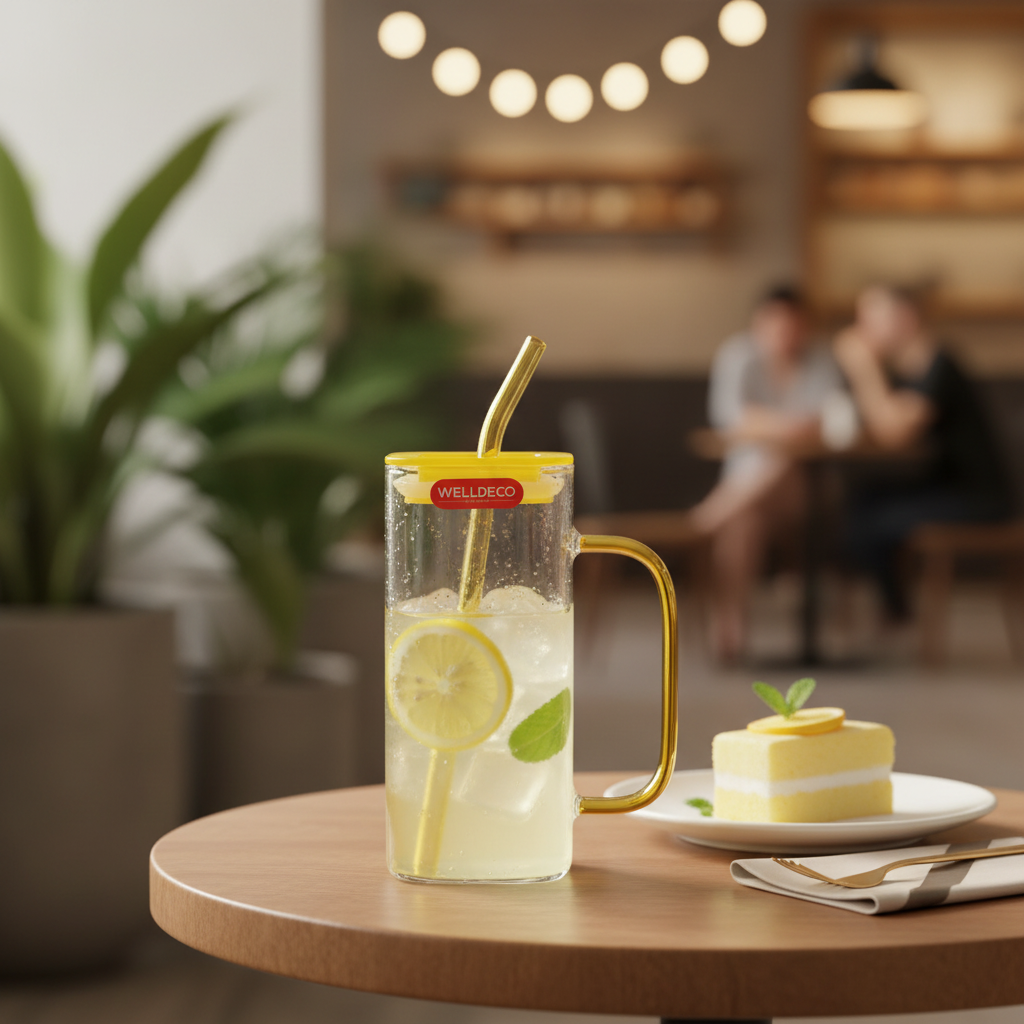Welldeco Glass Juice Mug with Straw — 400ml