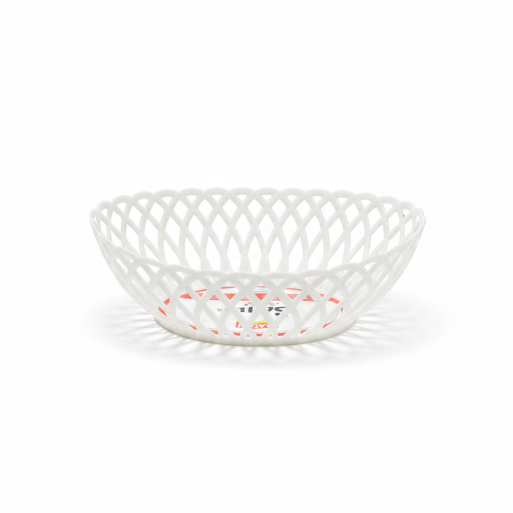 Exclusive Plastic Cane-Style Woven Design Oval Basket - 30×22 cm - Beige / Brown / White