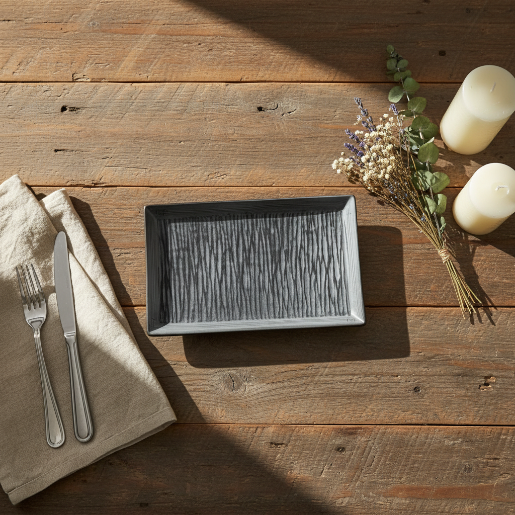 Elegant Grey & Black Ceramic Rectangle Plate | 25×16.5cm |