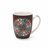 Dark Brown & Teal Floral Pattern Ceramic Mug - 300ml