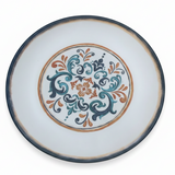 Vague White Melamine Dessert Plate | Navy Blue Floral Scroll Design | 8.5 Inch