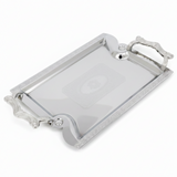 Maximan Silver Stainless Steel Serving Tray with Handles | 33.5 × 23.5 cm | Ornate Engraved Design