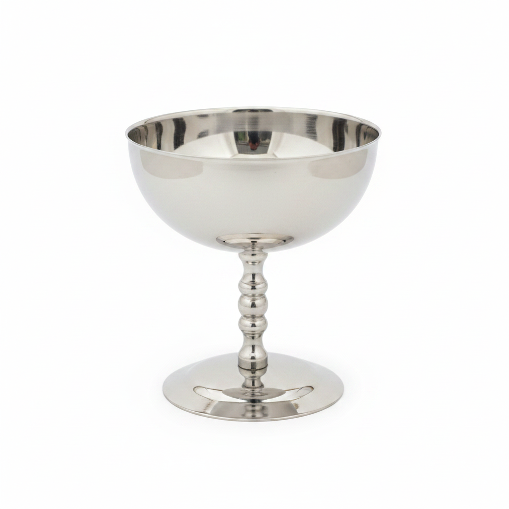 Silver Stainless Steel Ice Cream Bowl with Stem - 10×10 cm