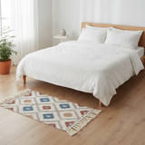 Handcrafted Kilim-Style Geometric Flat Weave Carpet | 50% Cotton 50% Polyester | Boho Tribal Diamond Pattern | Fringe Tassel Rug | 60 x 150 cm | Cream, Blue, Terracotta & Orange