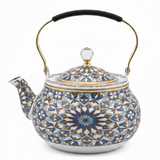 Blue & White Mosaic Metal Tea Kettle with Crystal Lid & Ergonomic Handle — 1.5 Litre | Arabic Majlis Hospitality Teapot