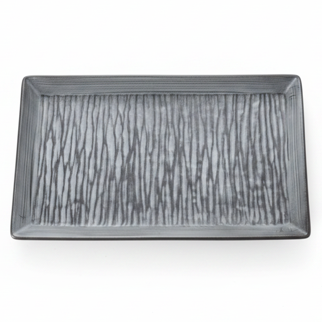 Elegant Grey & Black Ceramic Rectangle Plate | 25×16.5cm |