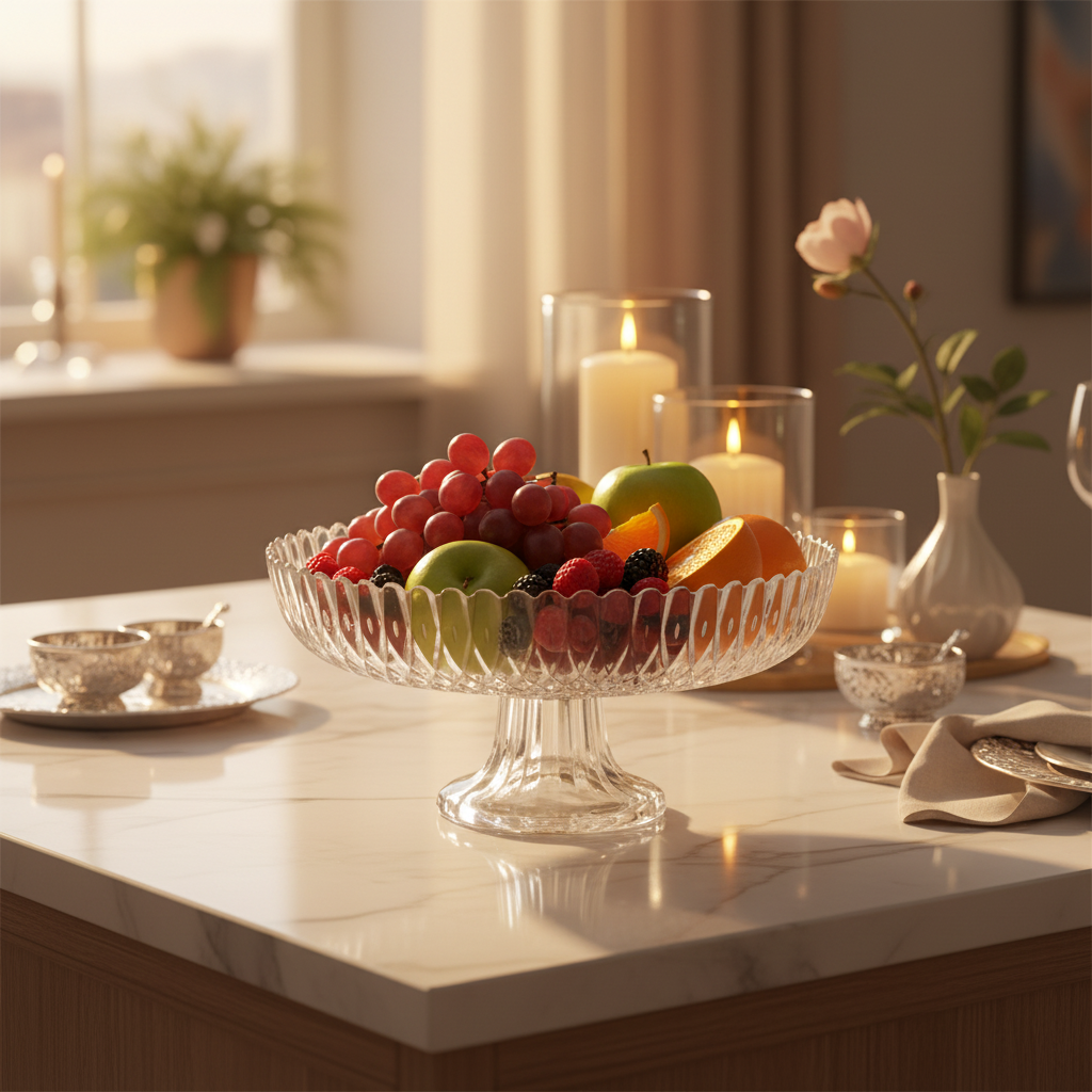 Crystal Glass Footed Fruit Plate - 26×12 cm