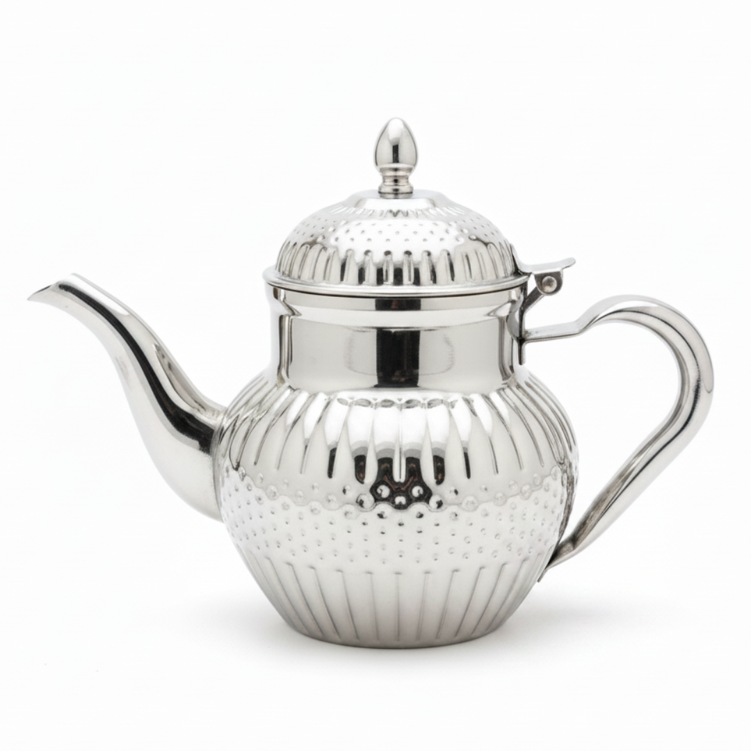Royalford Silver Stainless Steel Arabic Tea Kettle 600ml / 1000ml – Mirror-Polished Ornate Design | Traditional Dallah Style | Ideal for Home, Majlis & Hospitality Gifting