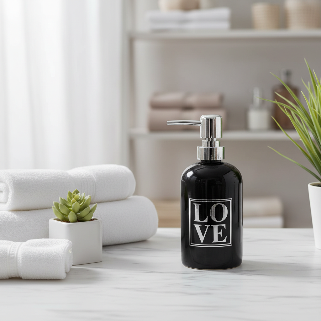 LOVE Ceramic & Plastic Liquid Soap Dispenser – 400m -Black / White