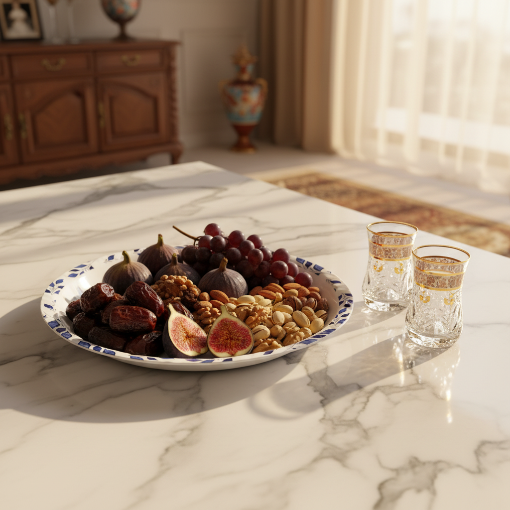 Henlee White & Blue Melamine Round Serving Tray – 14 Inch
