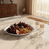 Henlee White & Blue Melamine Round Serving Tray – 14 Inch