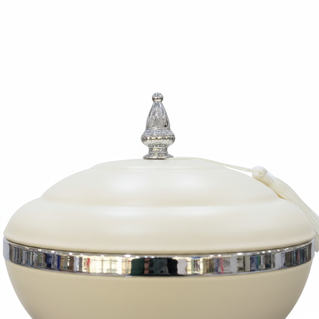 Cream & Silver Metal Footed Candy Bowl with Lid - 20×20 cm