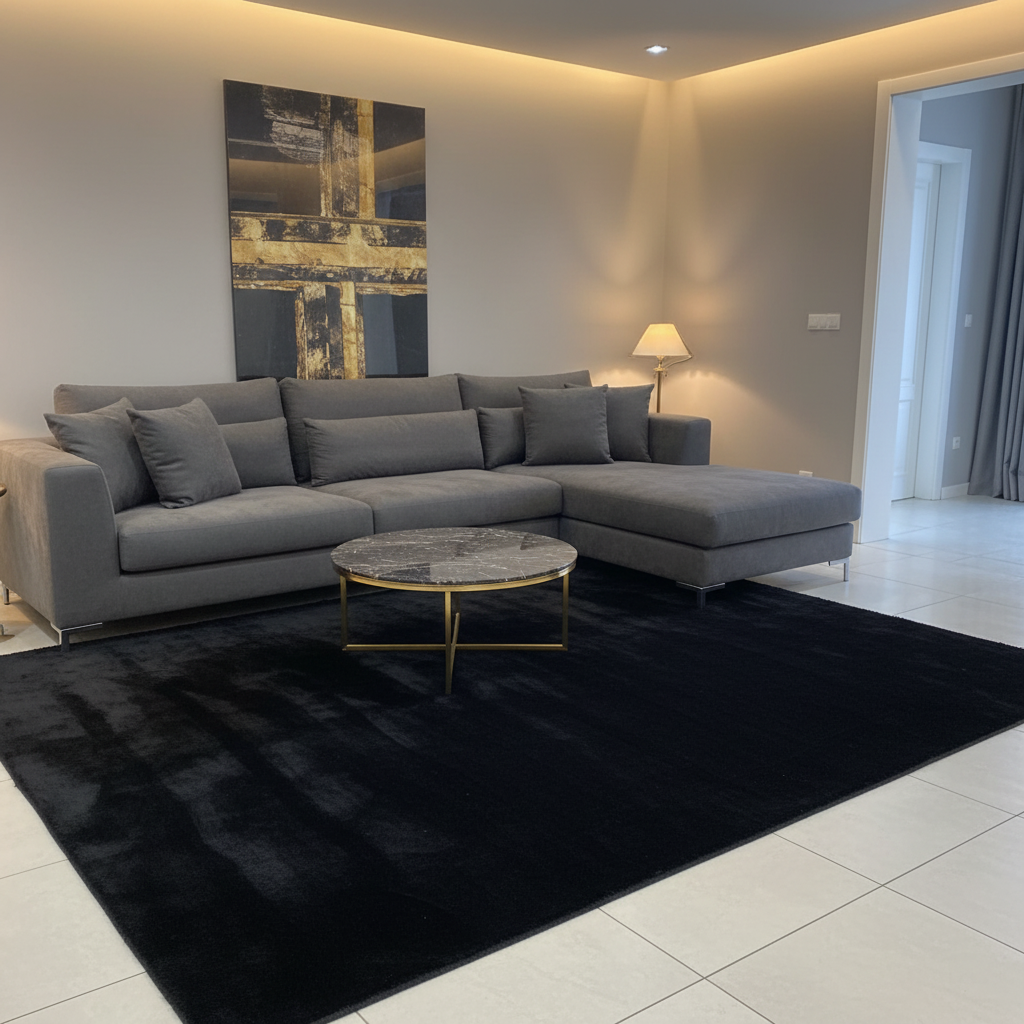 Black Elegant Luxury Fur Mat | Ultra-Soft Plush Area Rug for Living Room, Bedroom & Majlis | 180 × 250 cm | Premium Home Décor