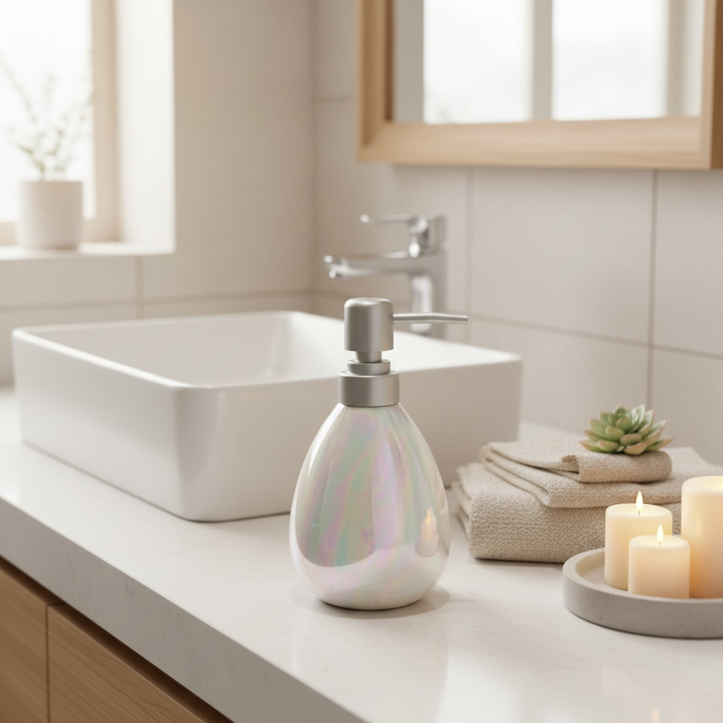 Iridescent Pearl Ceramic & Plastic Liquid Soap Dispenser – 400ml