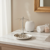 AKDC Round Metal Serving Tray – Elegant Silver Finish, Multipurpose Tray for Dining & Décor, 24 × 29 cm