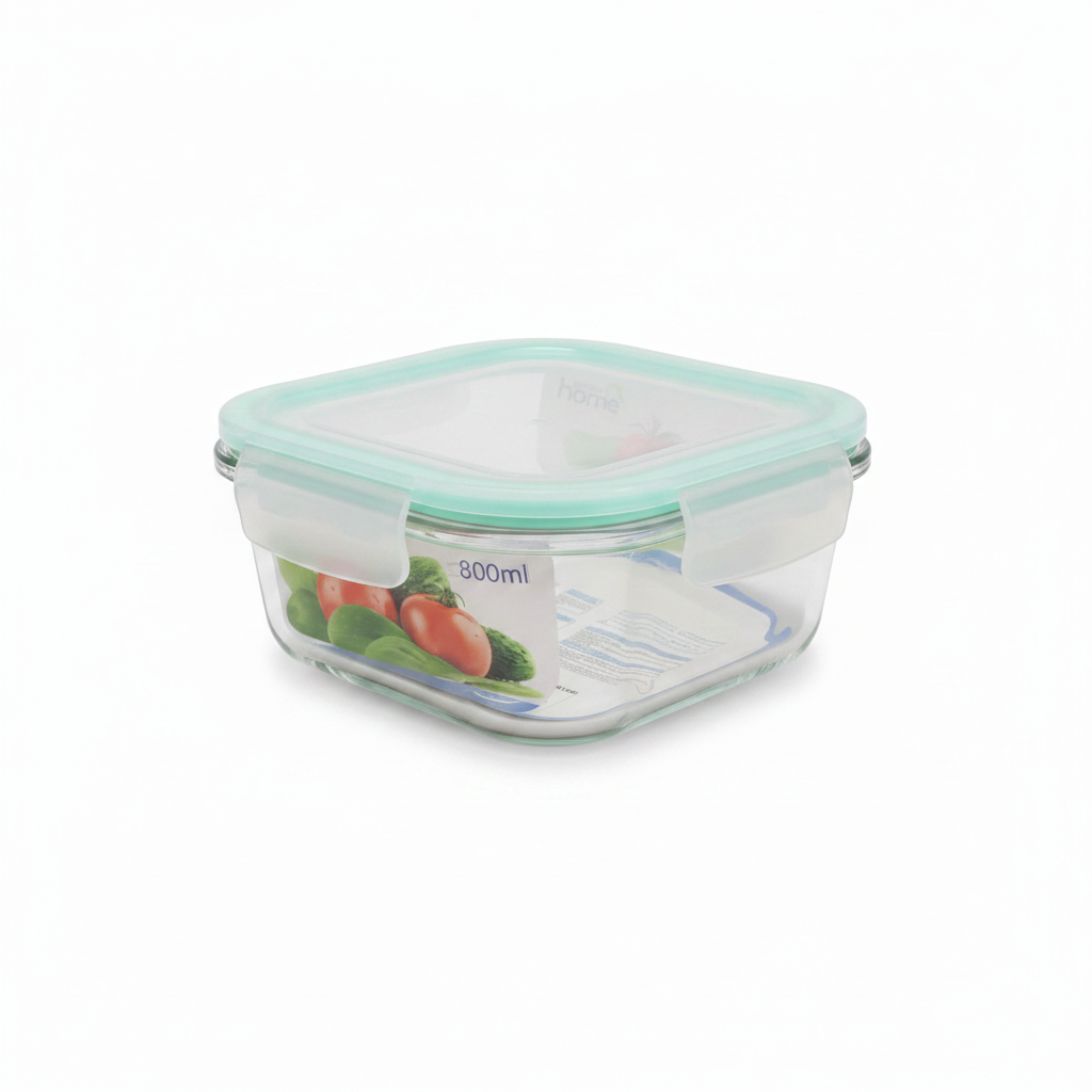 Spanis Home Square Glass Lunch Box with Airtight Clip Lid - 800ml