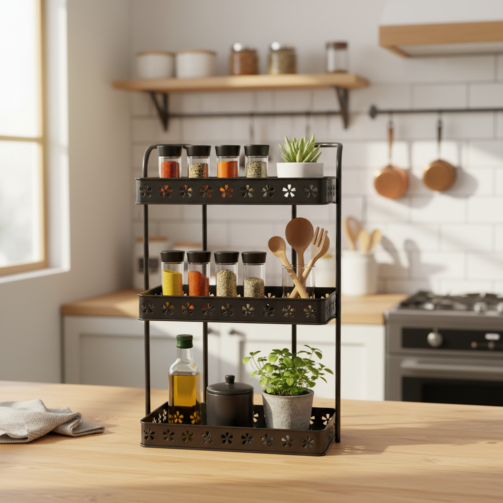 Brown Metal 3-Tier Storage Rack - 55×35×15cm