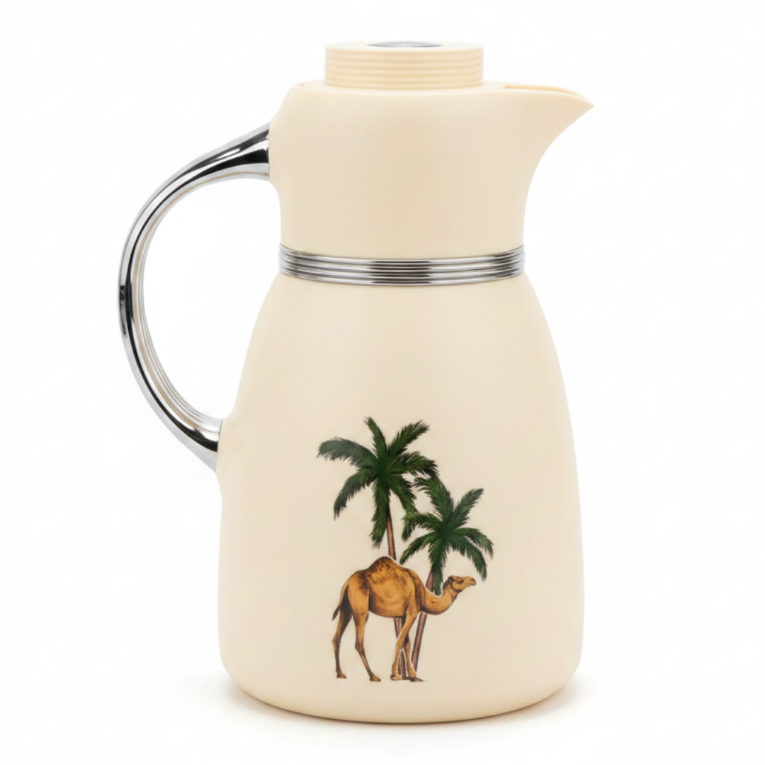Bytix Cream Vacuum Flask – Palm Tree & Camel Design | 1 Litre